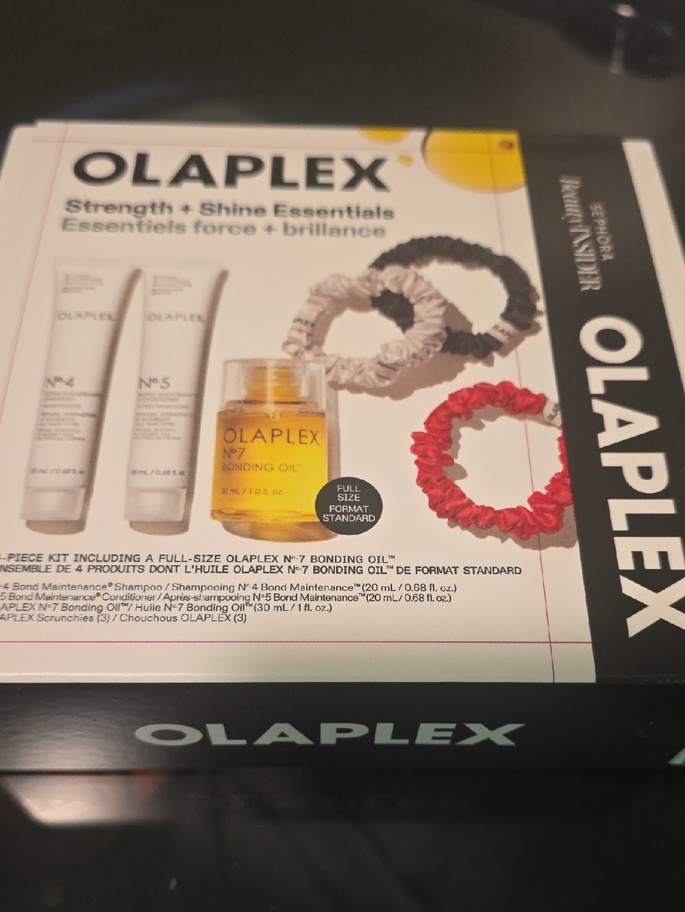 OLAPLEX Strength + Shine Essentials Kit — White, Black, Red Scrunchies